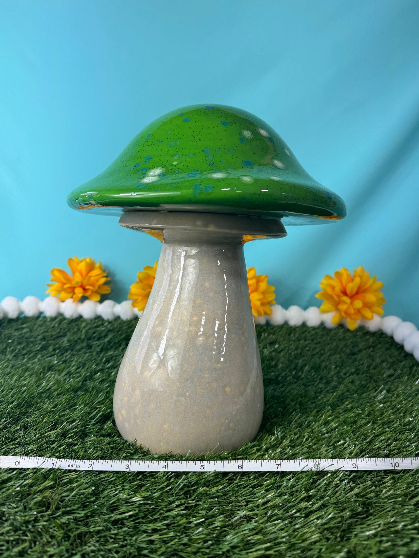 Large Green Crystal Glazed Garden Mushroom