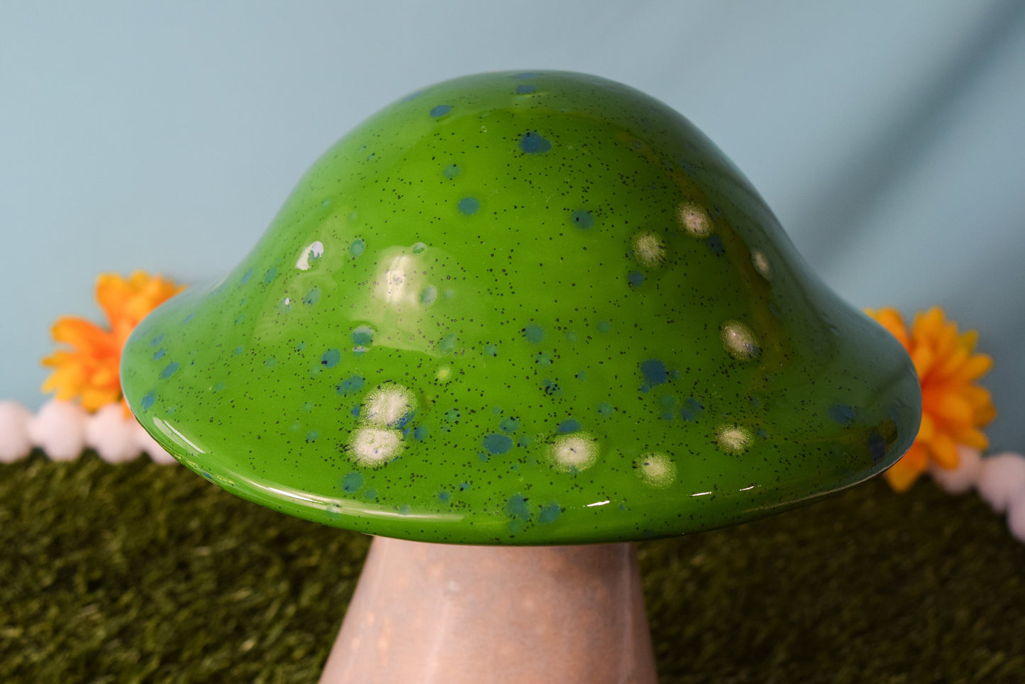 Large Green Crystal Glazed Garden Mushroom