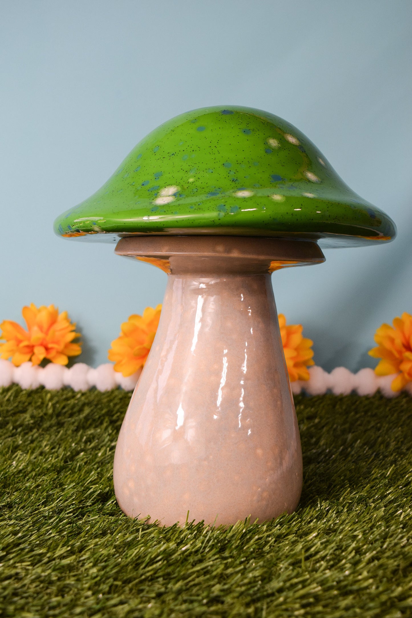 Large Green Crystal Glazed Garden Mushroom