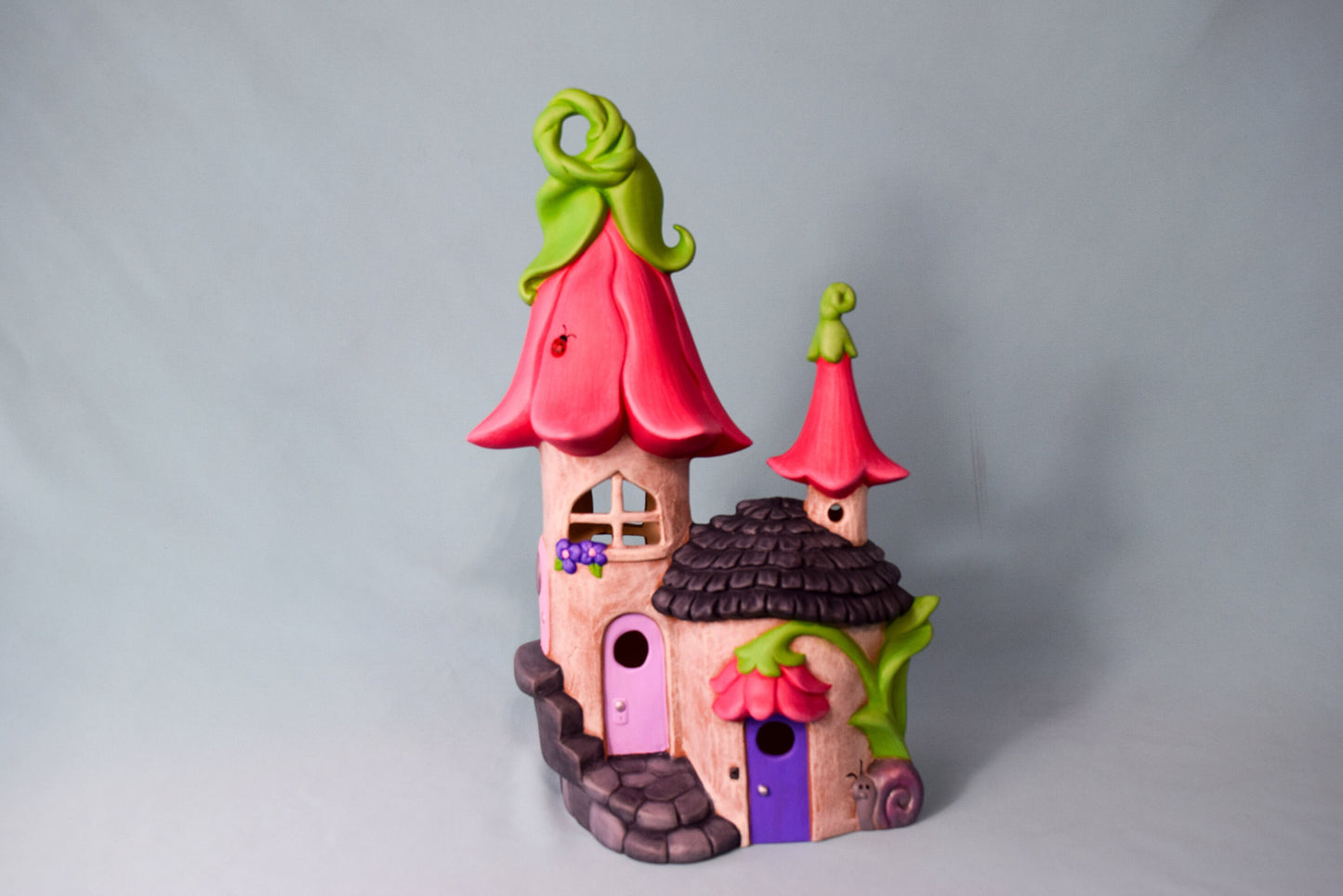 Bell Flower Fairy Manor | Fairy Garden Decor | Fantasy Fairy Castle | Cobblestone Fairy House | Fairy Tower | Luxury Fairy Estate