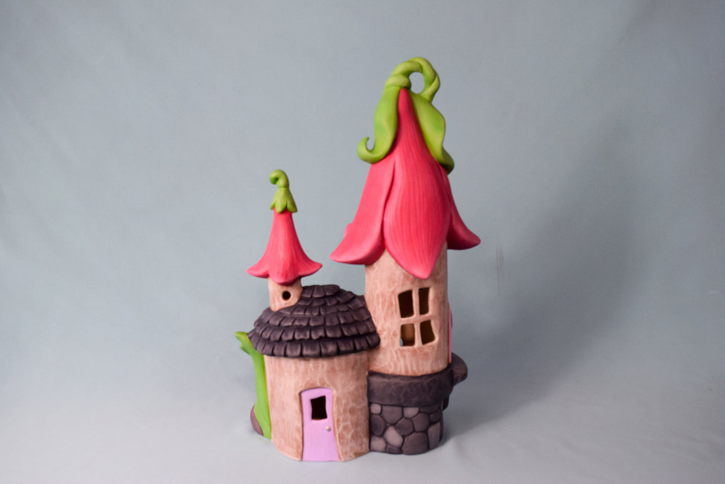 Bell Flower Fairy Manor | Fairy Garden Decor | Fantasy Fairy Castle | Cobblestone Fairy House | Fairy Tower | Luxury Fairy Estate