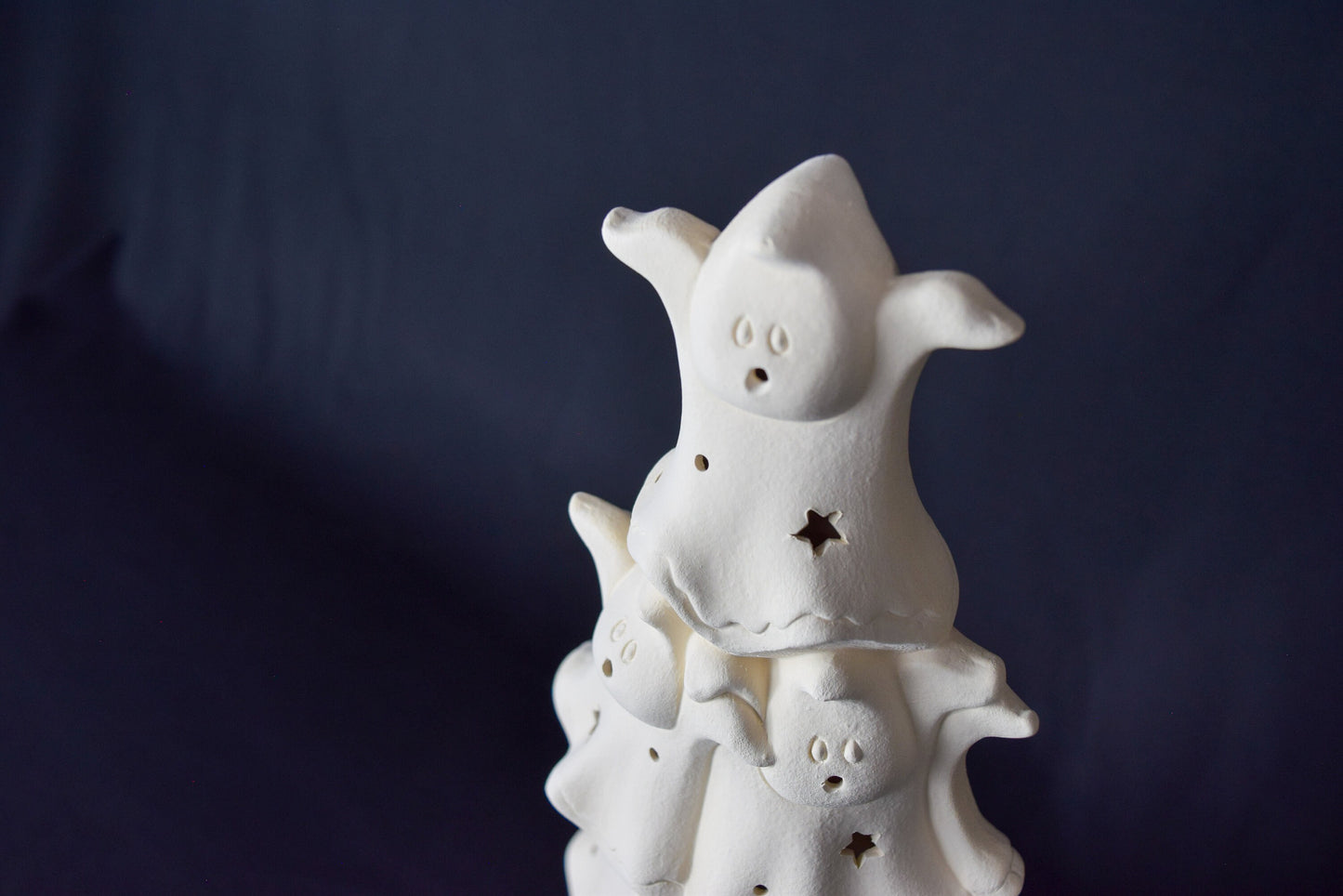 Bisque Spooky Marshmallow Ghost Tree | Unpainted Ceramic Ghost Style Christmas Tree | Creepy Cute | Halloween Home Decor