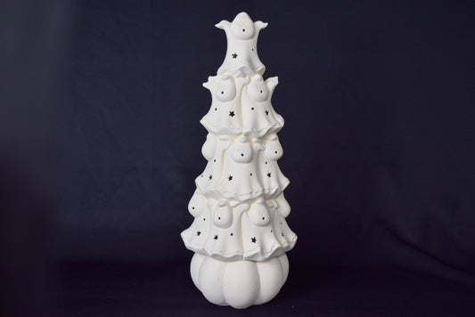 Bisque Spooky Marshmallow Ghost Tree | Unpainted Ceramic Ghost Style Christmas Tree | Creepy Cute | Halloween Home Decor