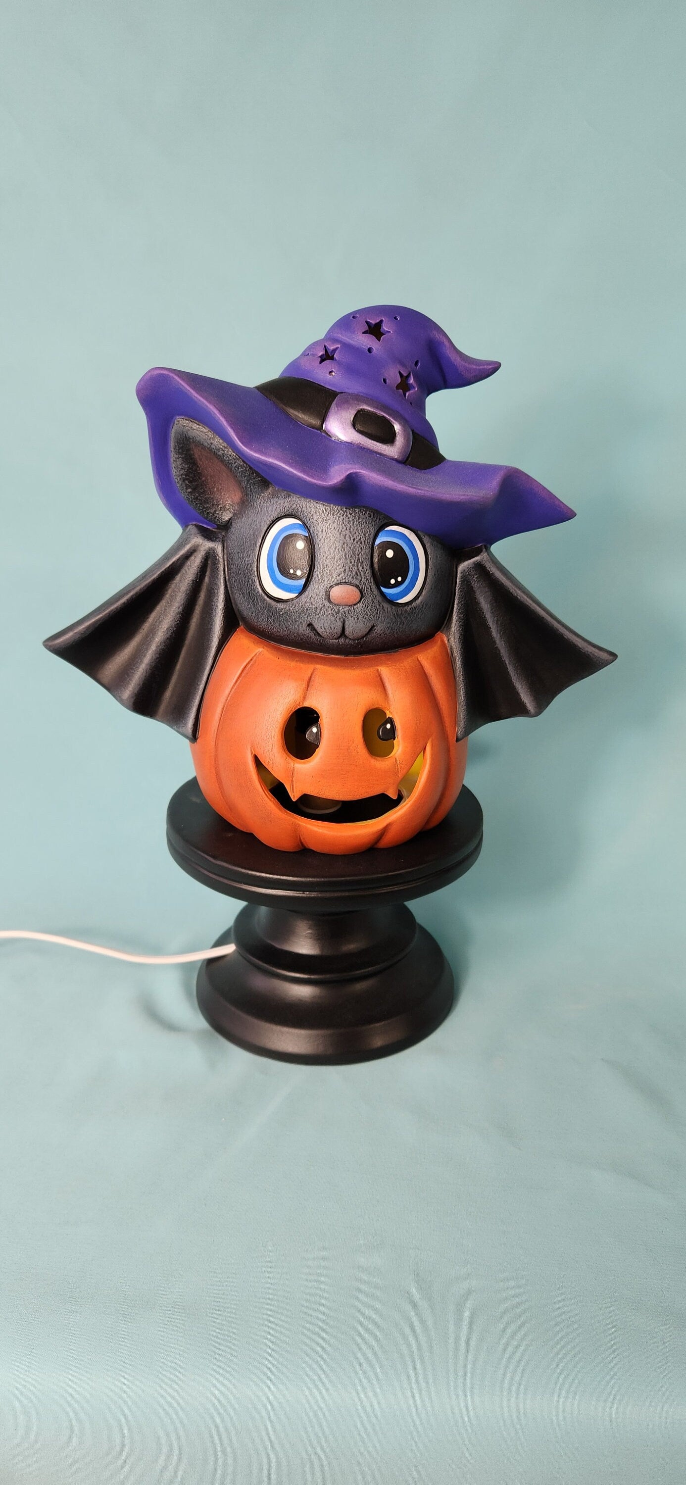 Light Up Witchy Pumpkin Bat | Spookycute Halloween Home Decor | Cute Witch Bat on Jack-o'-lantern