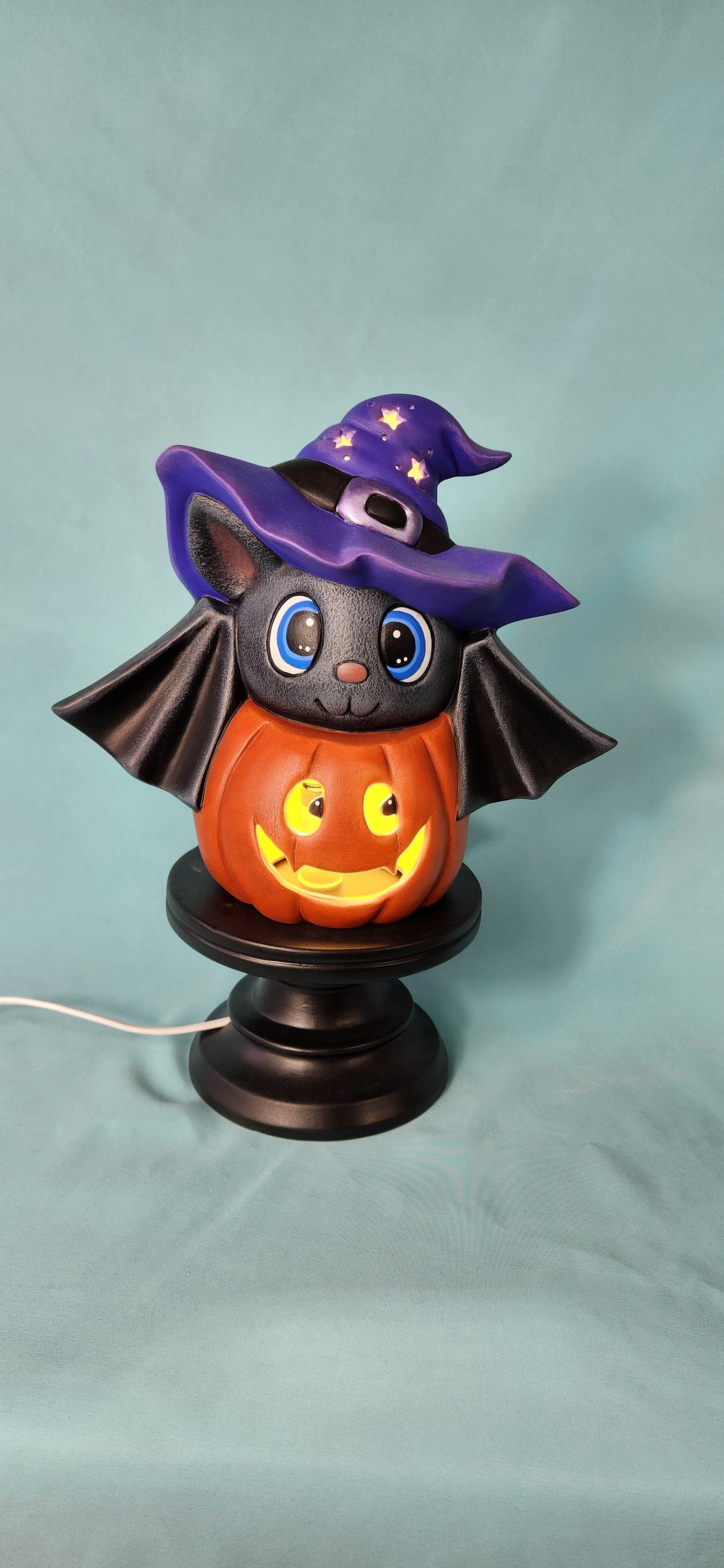 Light Up Witchy Pumpkin Bat | Spookycute Halloween Home Decor | Cute Witch Bat on Jack-o'-lantern