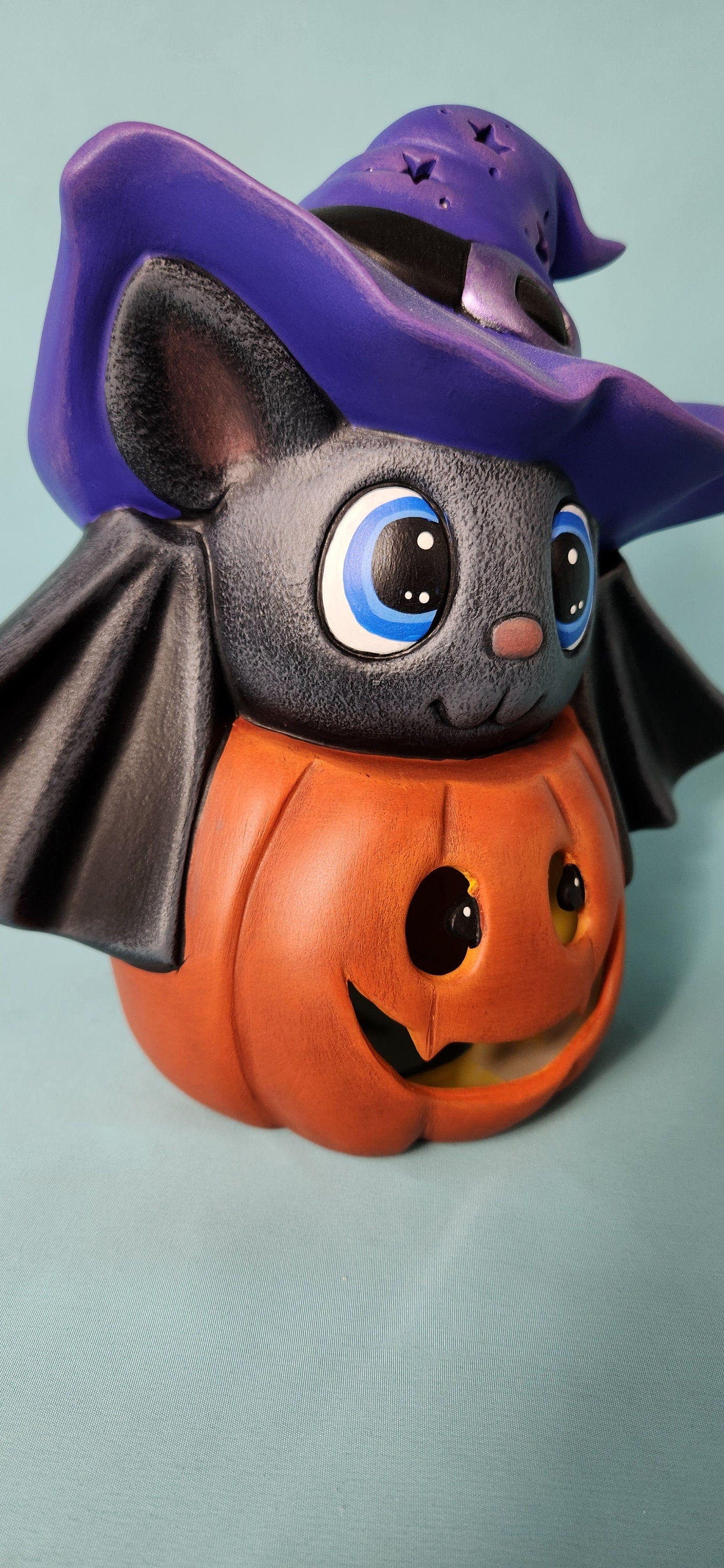 Light Up Witchy Pumpkin Bat | Spookycute Halloween Home Decor | Cute Witch Bat on Jack-o'-lantern