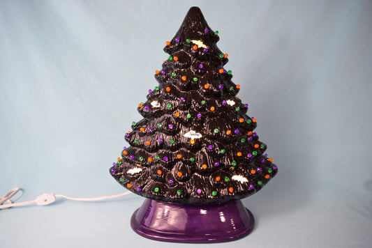 13 Inch Spooky Halloween Tree | Includes Witch Hat, Pumpkin, or Fuzzy Bat Tree Topper | Halloween Home Decor | Gothic Christmas Tree