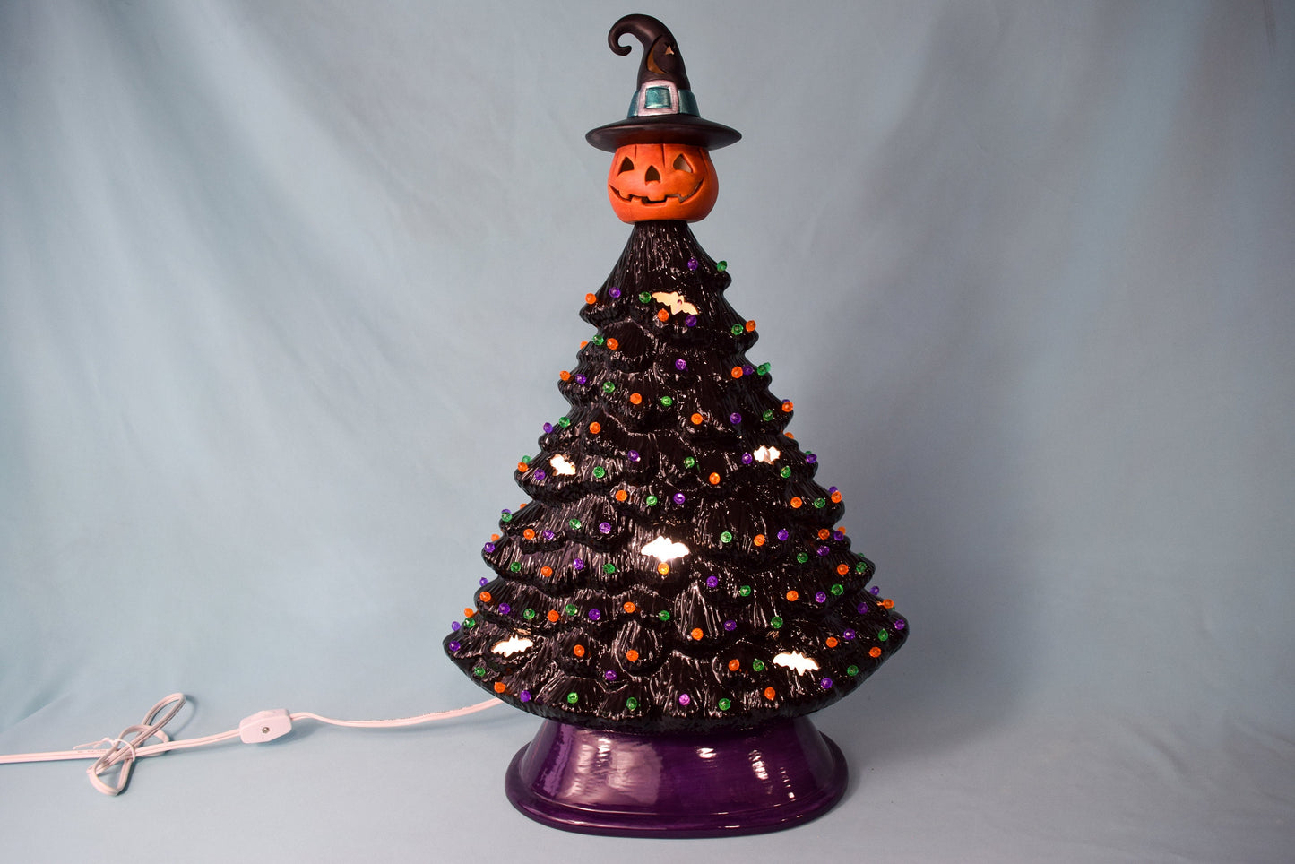 13 Inch Spooky Halloween Tree | Includes Witch Hat, Pumpkin, or Fuzzy Bat Tree Topper | Halloween Home Decor | Gothic Christmas Tree