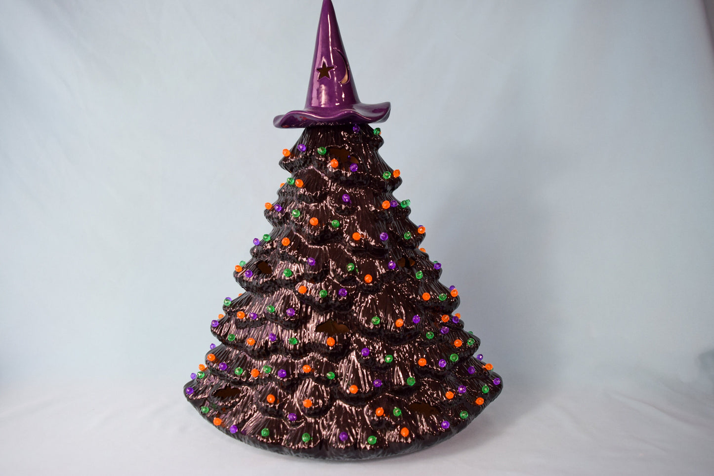 13 Inch Spooky Halloween Tree | Includes Witch Hat, Pumpkin, or Fuzzy Bat Tree Topper | Halloween Home Decor | Gothic Christmas Tree