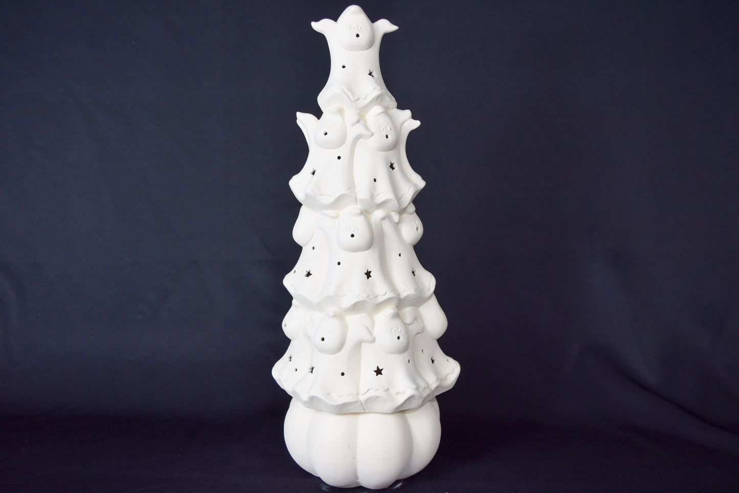 Bisque Spooky Marshmallow Ghost Tree | Unpainted Ceramic Ghost Style Christmas Tree | Creepy Cute | Halloween Home Decor