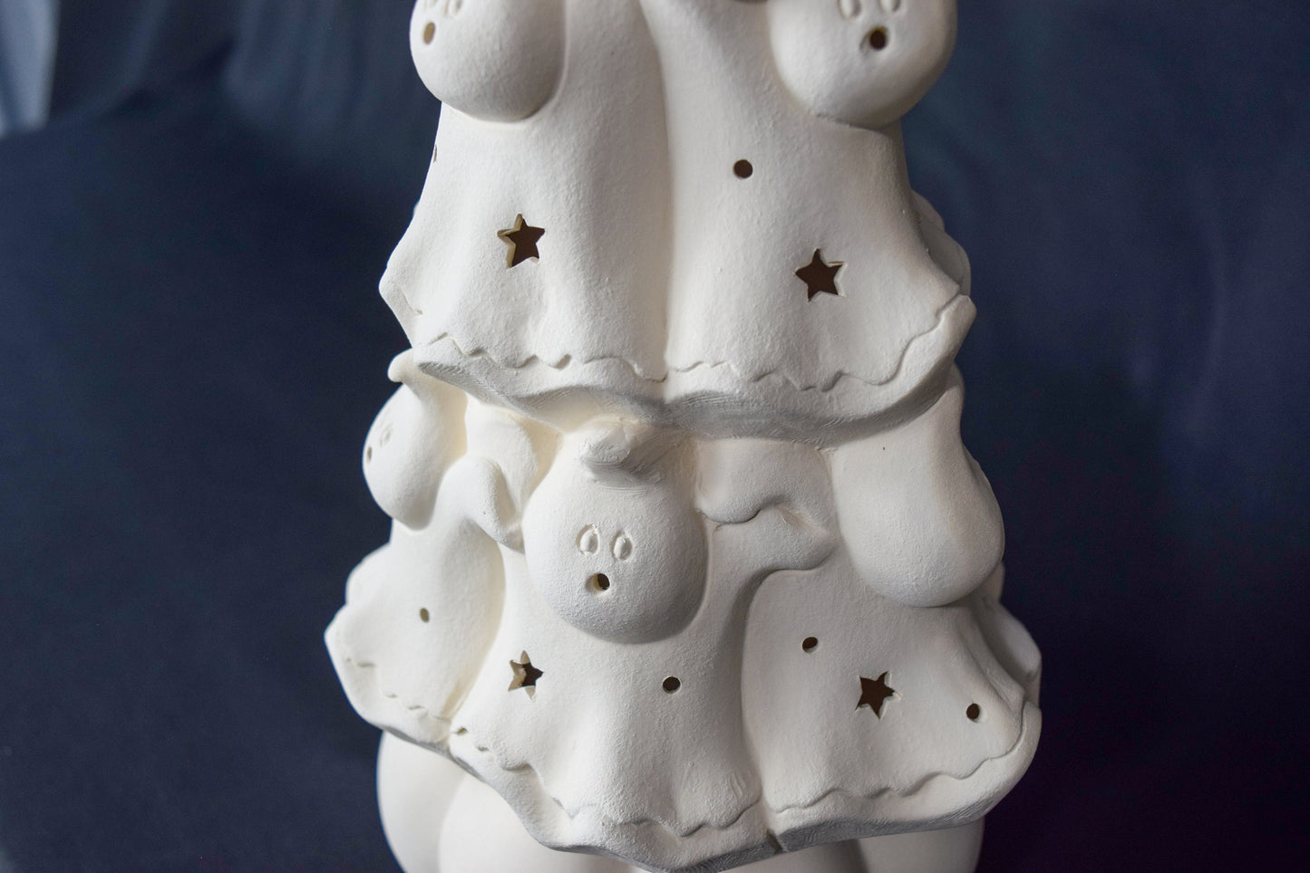 Bisque Spooky Marshmallow Ghost Tree | Unpainted Ceramic Ghost Style Christmas Tree | Creepy Cute | Halloween Home Decor