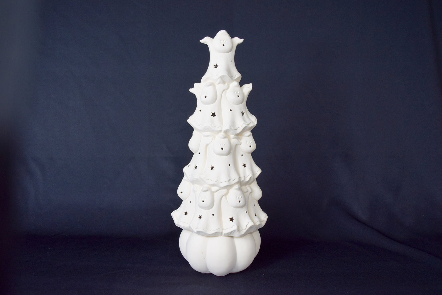 Bisque Spooky Marshmallow Ghost Tree | Unpainted Ceramic Ghost Style Christmas Tree | Creepy Cute | Halloween Home Decor