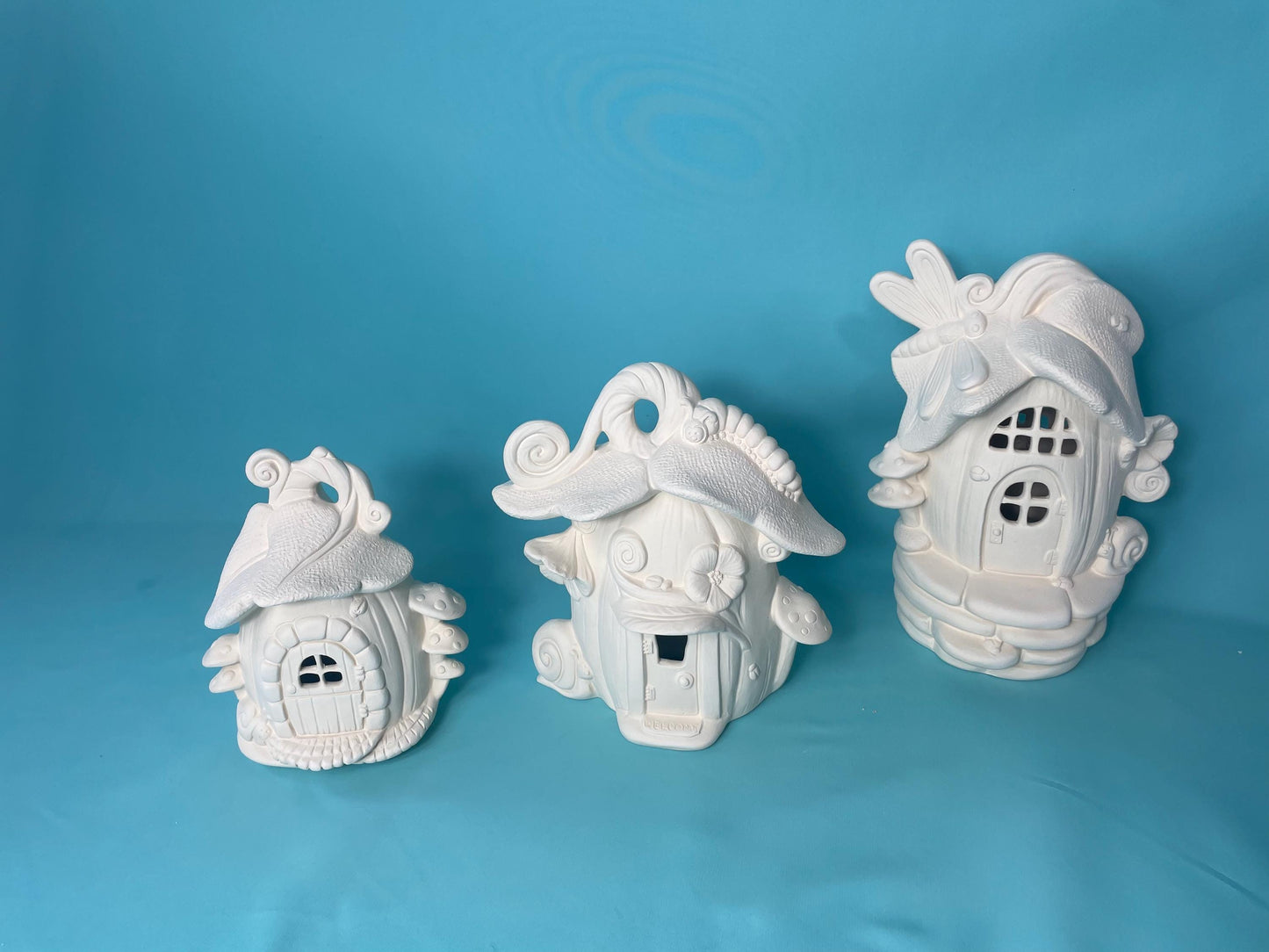 5 Ceramic Bisque Fairy Houses | Do It Yourself Ceramics - Painting Project - Unfinished Ceramics | Paint Party | Bisque Finish Yourself