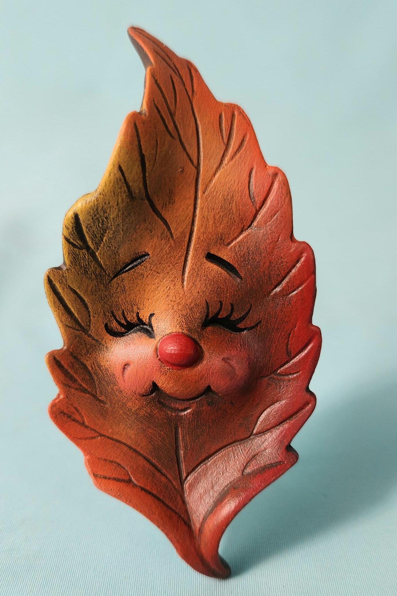 Two Ceramic Birch Leaf Autumn Decorations Characters