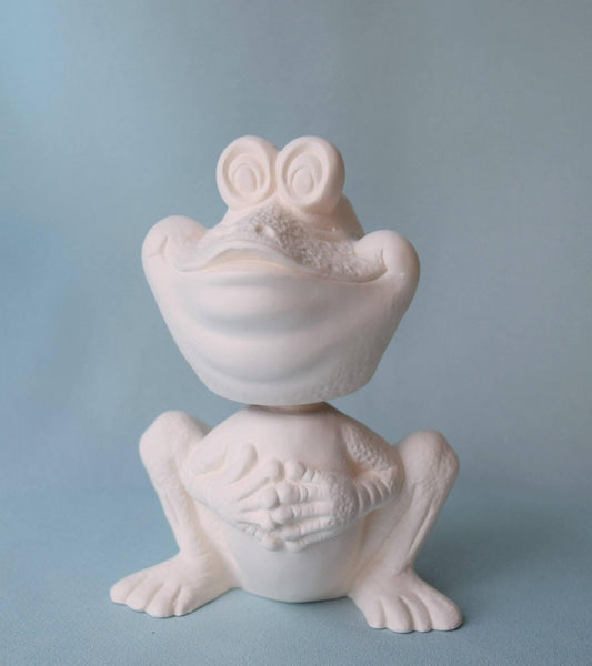 Bisque Bobble Head | Frog - Teresa&#39;s Ceramics