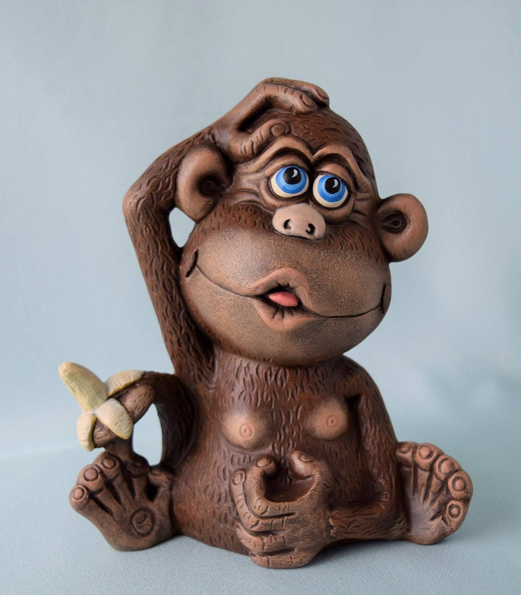 Monkey - Figurine - Ceramic - Nursery Decor - Ape - Chimpanzee - Jungle - baby Shower - Birthday - Collectible - Gift for Kids - Safari - Teresa&#39;s Ceramics