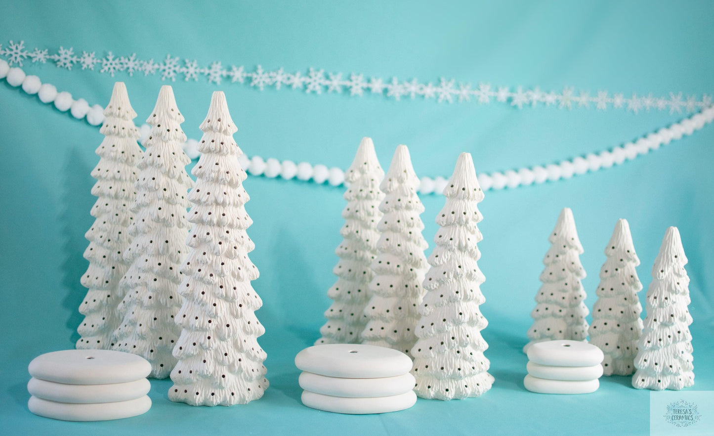 9 Bulk Bisque Christmas Trees | Ready to paint Christmas trees | Set of 9 | 3 of Each Size | Christmas Decorations | DIY Project | Painting Project - Teresa&#39;s Ceramics