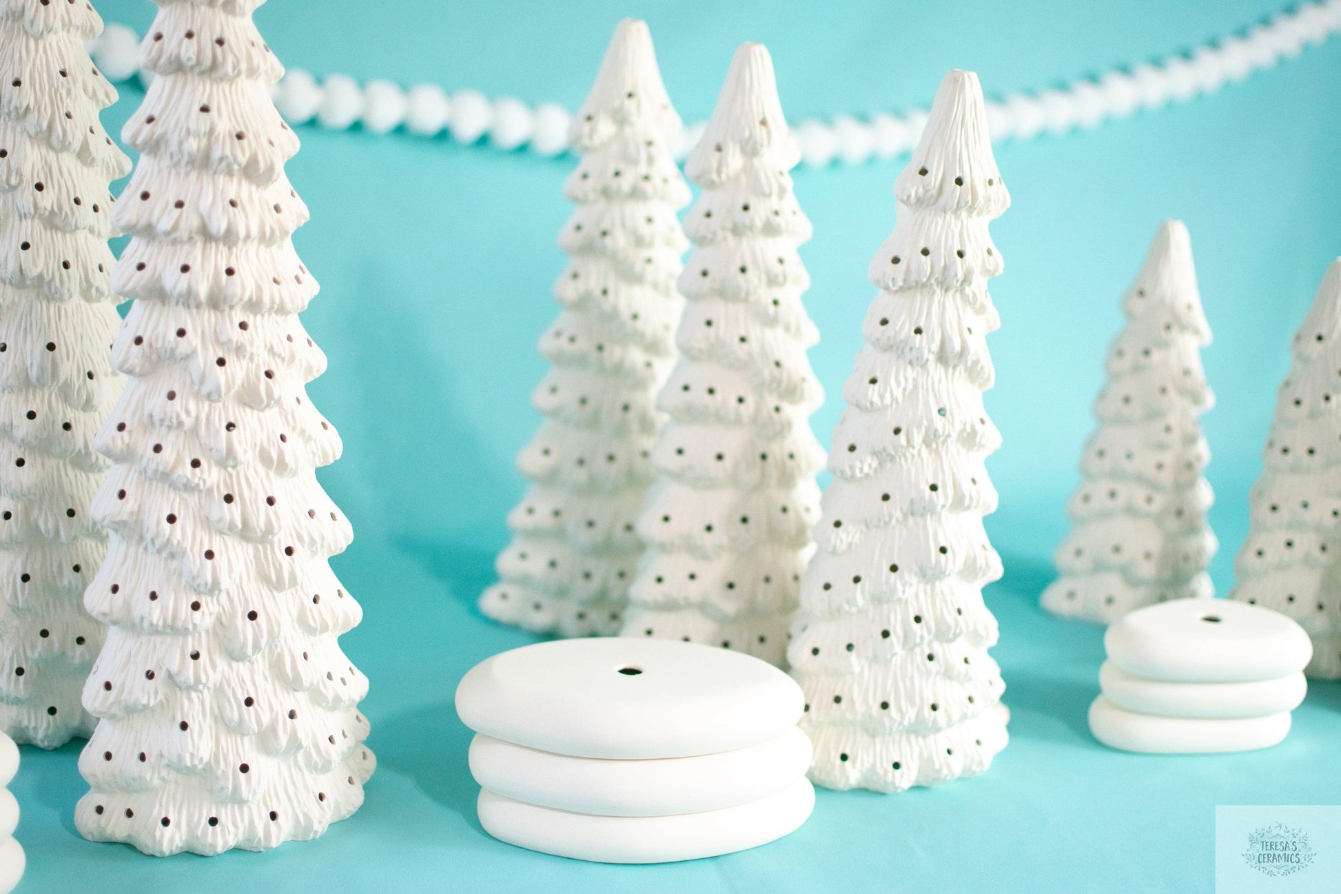 9 Bulk Bisque Christmas Trees | Ready to paint Christmas trees | Set of 9 | 3 of Each Size | Christmas Decorations | DIY Project | Painting Project - Teresa&#39;s Ceramics