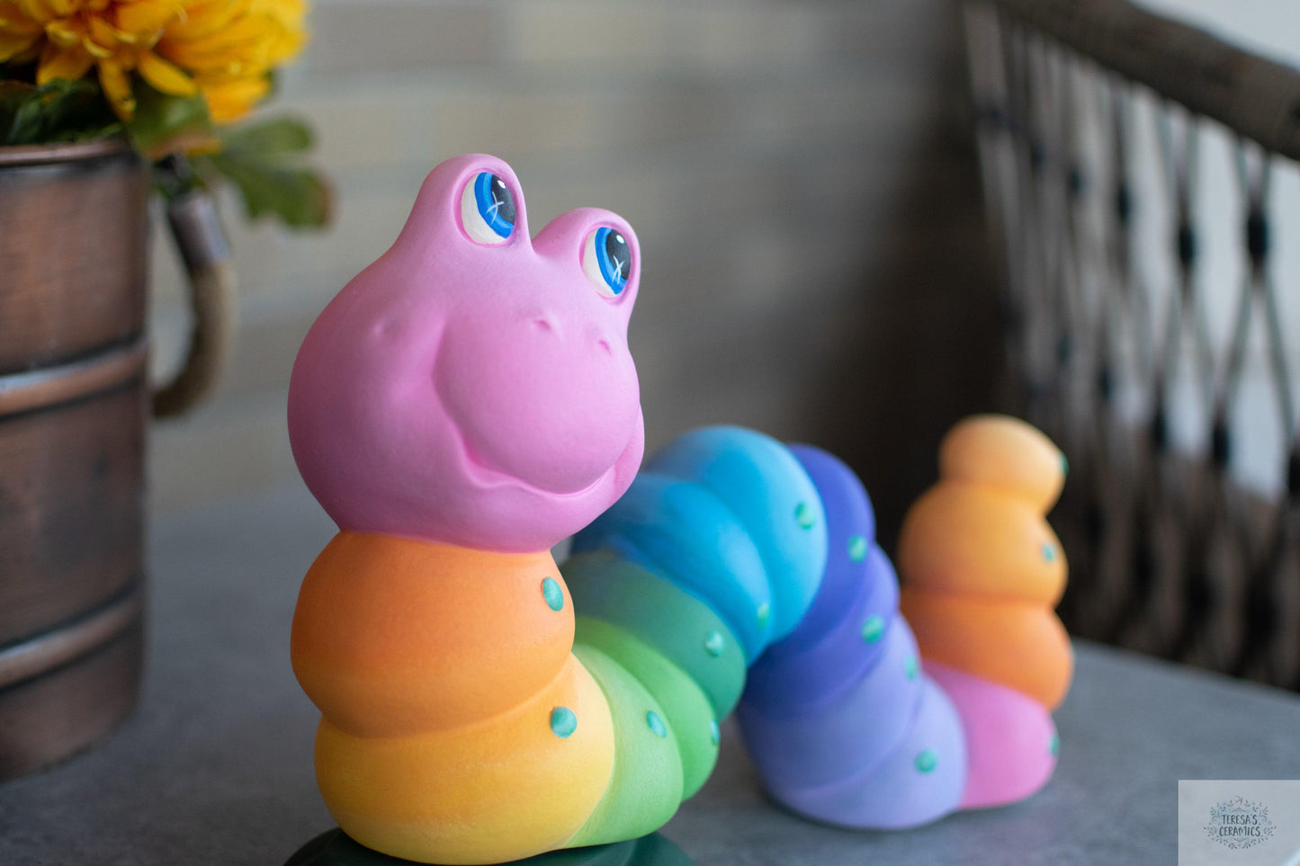 Large Rainbow Wormy | Garden Art Worm - Teresa&#39;s Ceramics