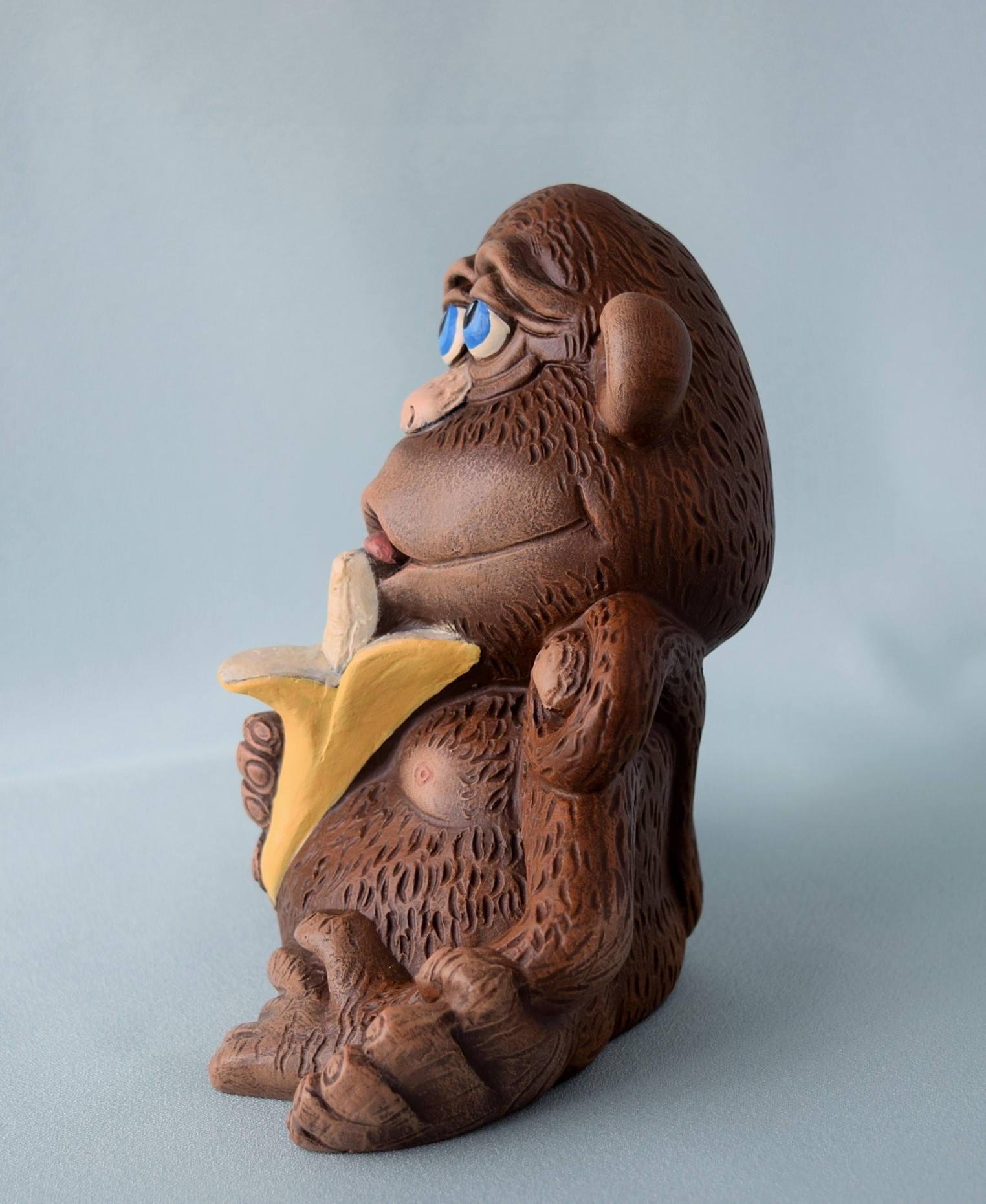 Monkey Figurine | Monkey Nursery Decor | Monkey With Banana - Teresa&#39;s Ceramics