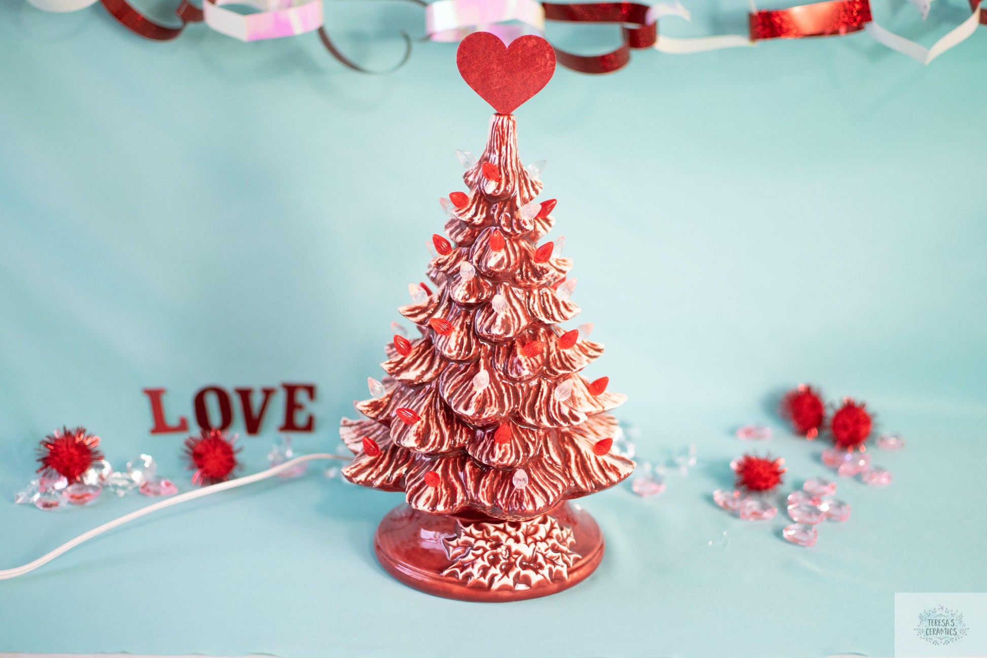 Valentine Tree | Ceramic Tree Light | Red Striped Tree - Teresa&#39;s Ceramics