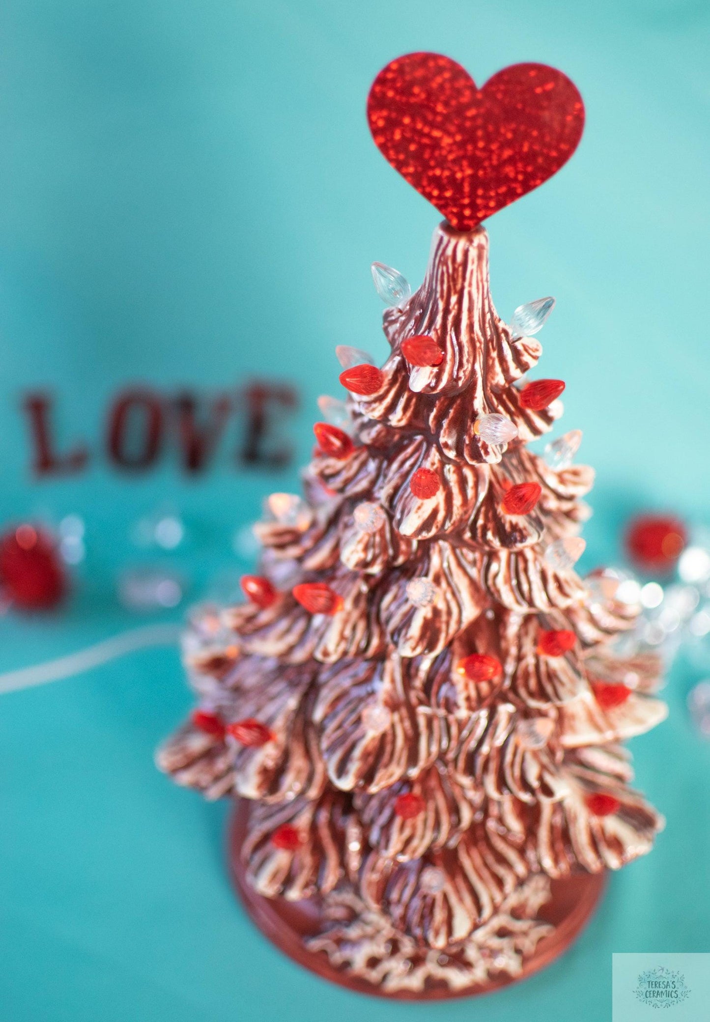 Valentine Tree | Ceramic Tree Light | Red Striped Tree - Teresa&#39;s Ceramics