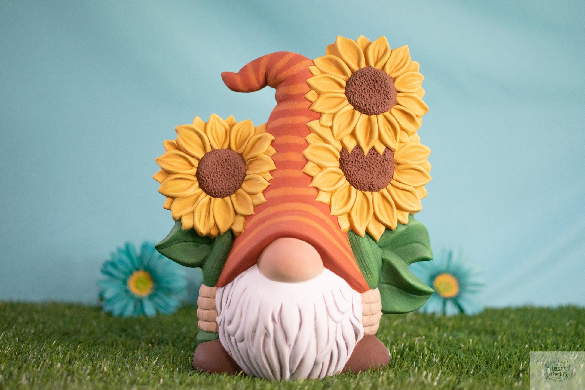 Sunflower Gnome | Large Garden Gnome | Sunny The Gnome - hand painted ceramic