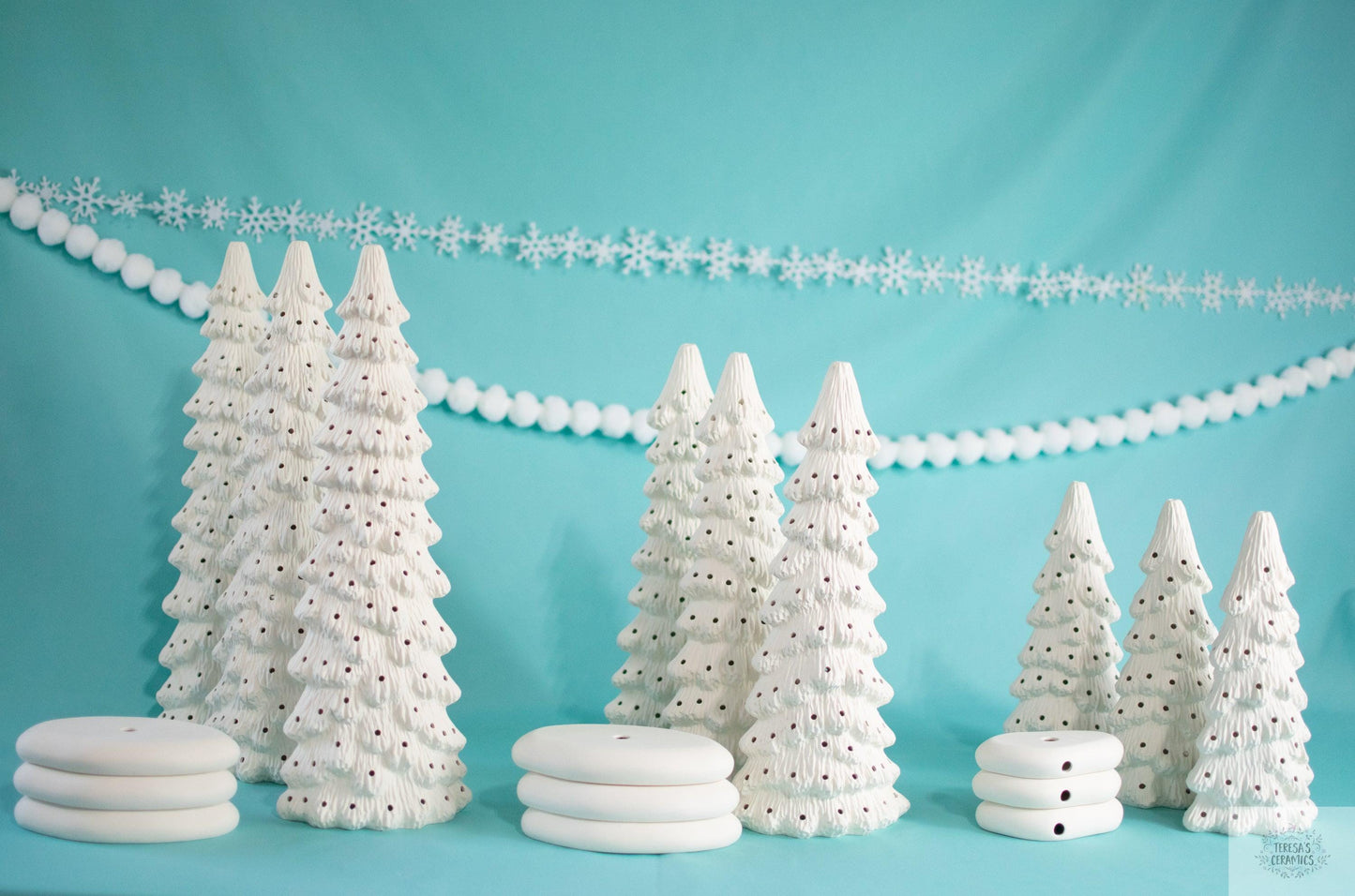 9 Bulk Bisque Christmas Trees | Ready to paint Christmas trees | Set of 9 | 3 of Each Size | Christmas Decorations | DIY Project | Painting Project - Teresa&#39;s Ceramics