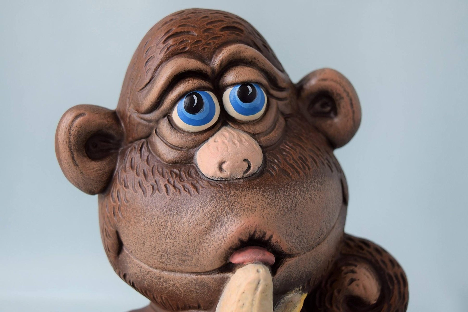 Monkey Figurine | Monkey Nursery Decor | Monkey With Banana - Teresa&#39;s Ceramics