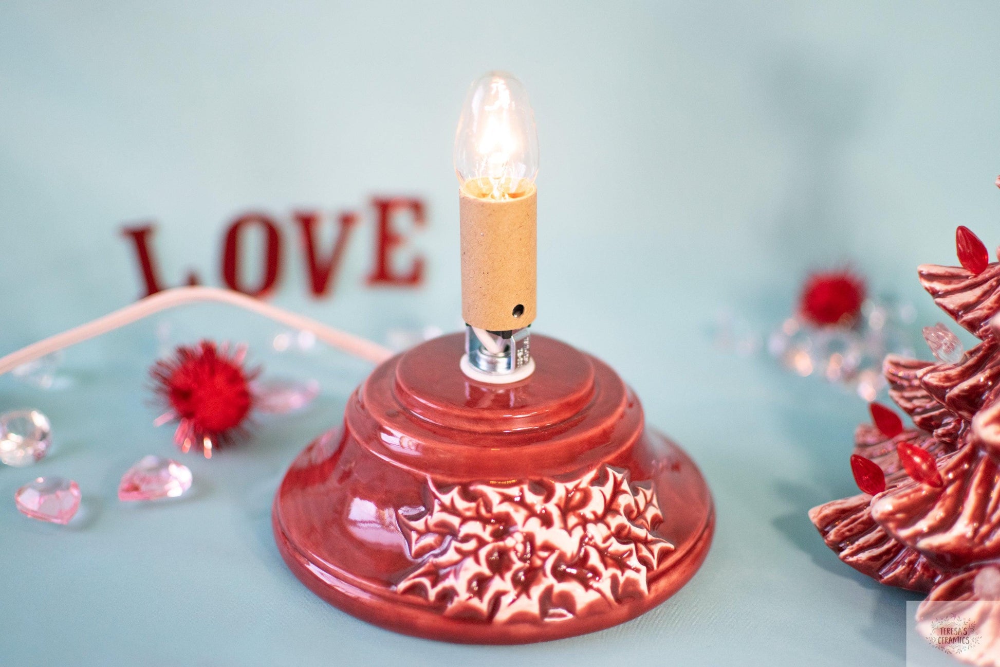 Valentine Tree | Ceramic Tree Light | Red Striped Tree - Teresa&#39;s Ceramics