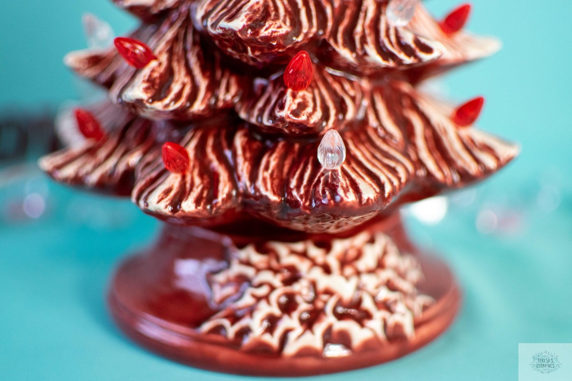 Valentine Tree | Ceramic Tree Light | Red Striped Tree - Teresa&#39;s Ceramics