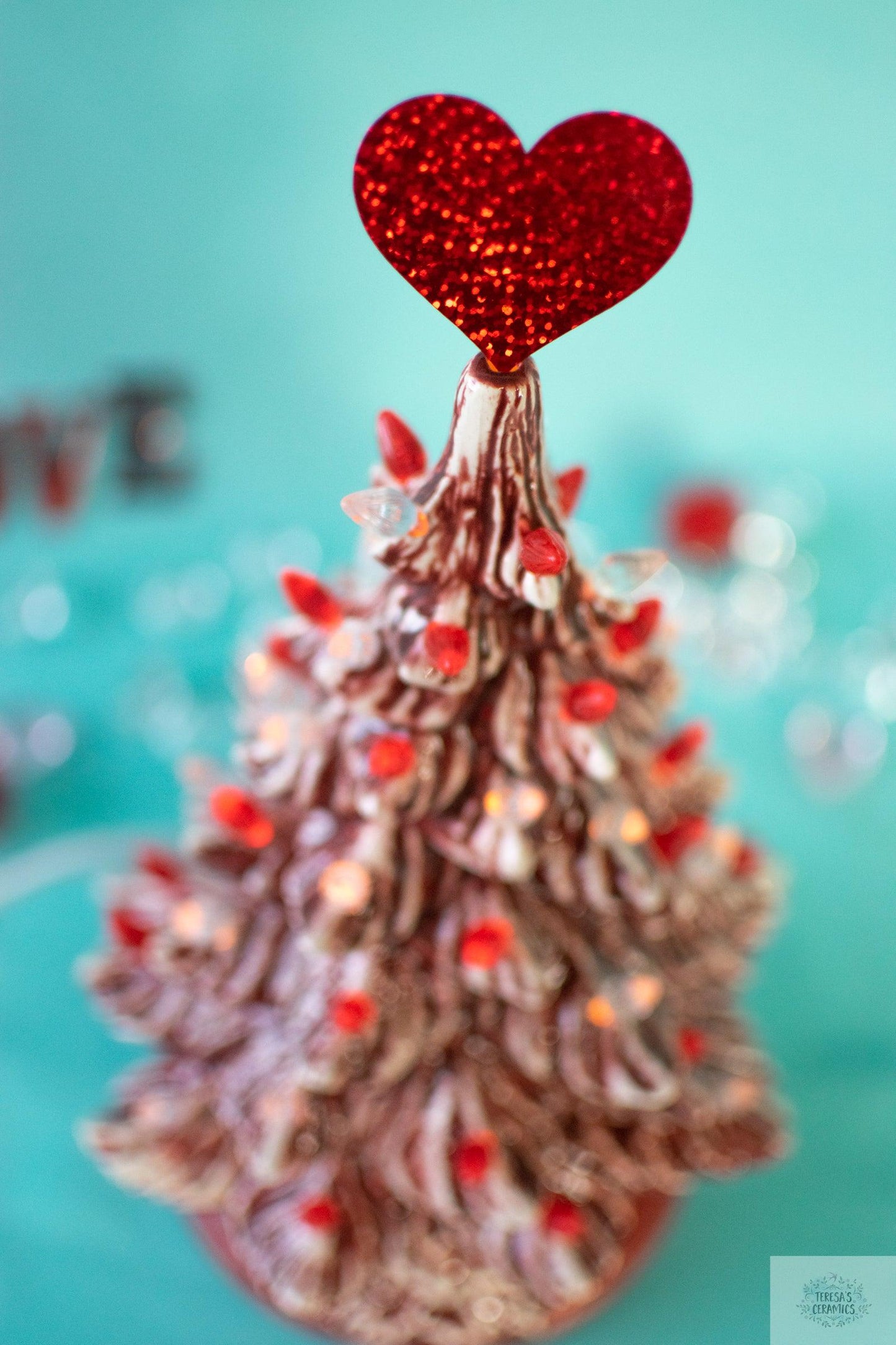 Valentine Tree | Ceramic Tree Light | Red Striped Tree - Teresa&#39;s Ceramics