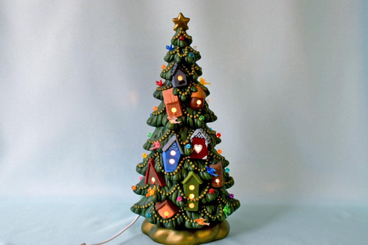 Ceramic Christmas Tree | Birdhouse Style | 12&quot; Height | Lights Up! - Teresa&#39;s Ceramics