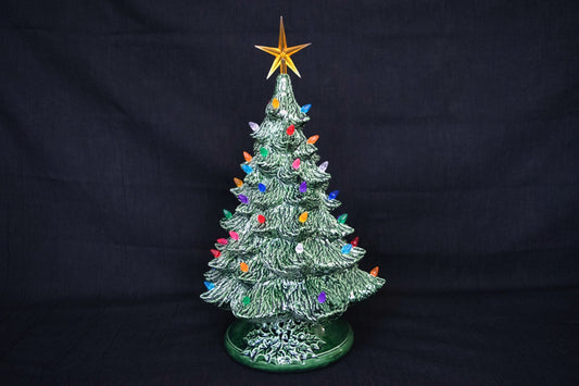 Vintage Style Lighted Christmas Tree 16 inch size - Classic Christmas tree - Musical Christmas tree - Tabletop Tree with music box