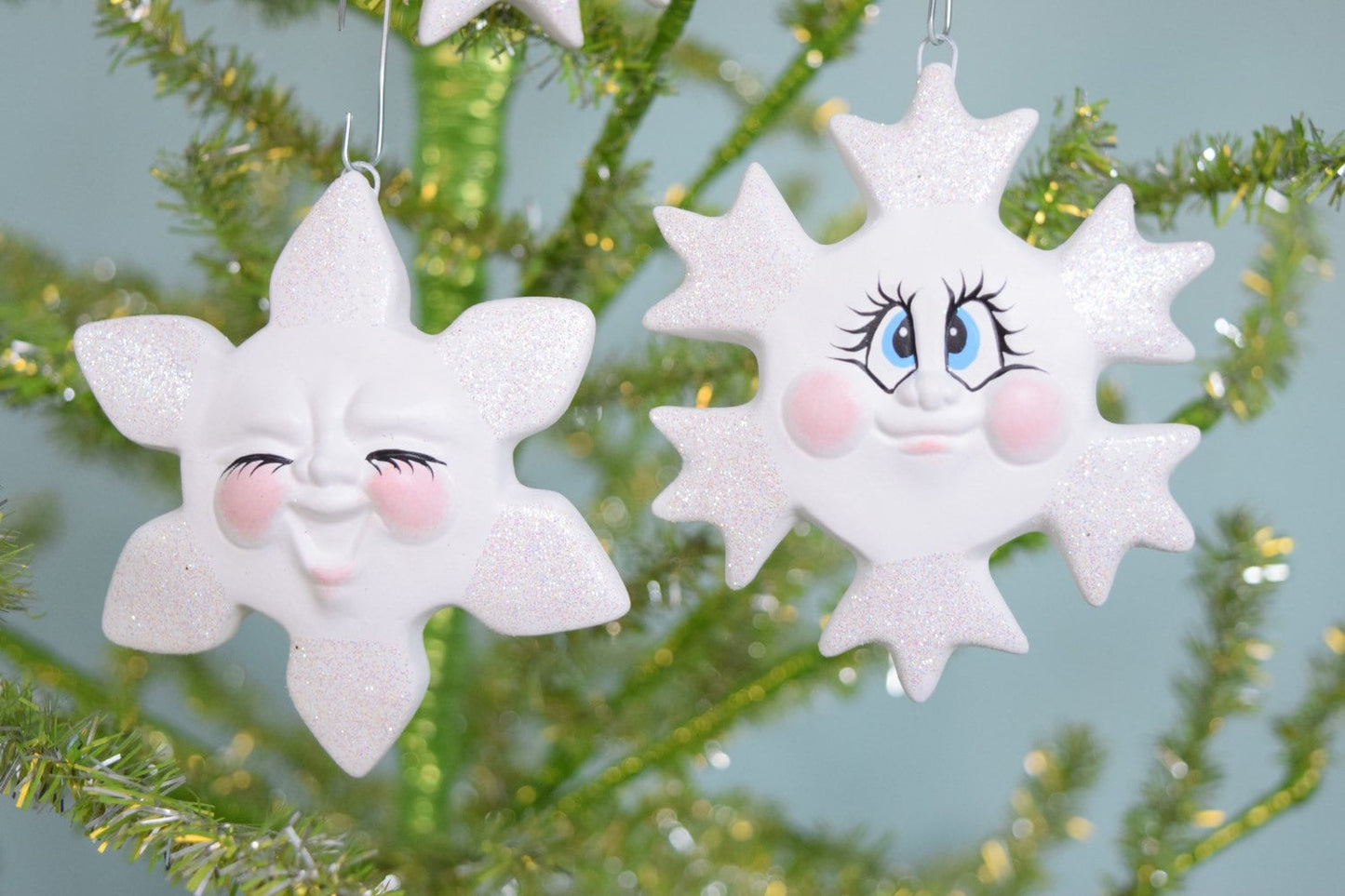 5 Snowflake Christmas ornaments - Christmas ornaments - Ceramic Snowflakes - Teacher gifts - Ornaments for your tree - Sparkly Snowflakes