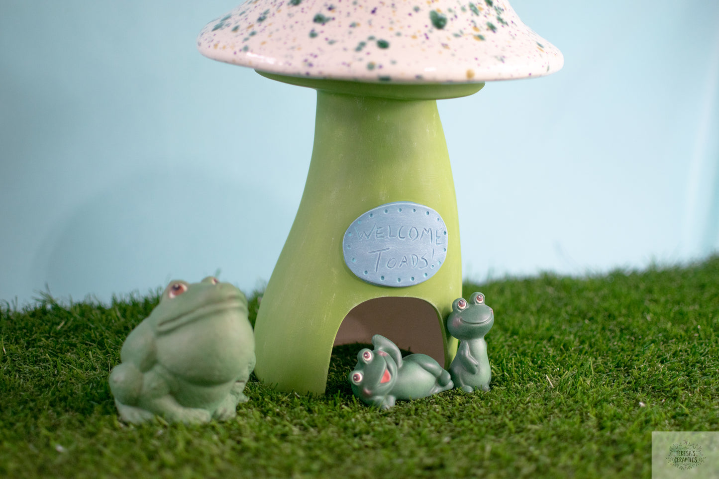 Toadstool Garden Statue | Boho Glazed Mushroom | Ceramic Garden Art